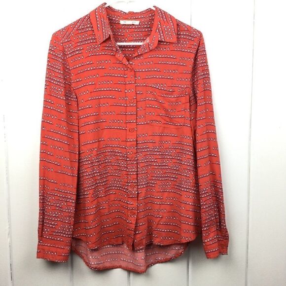 Beachlunchlounge Orange Button Down Coral Hearts Top, Size Small - Picture 1 of 8